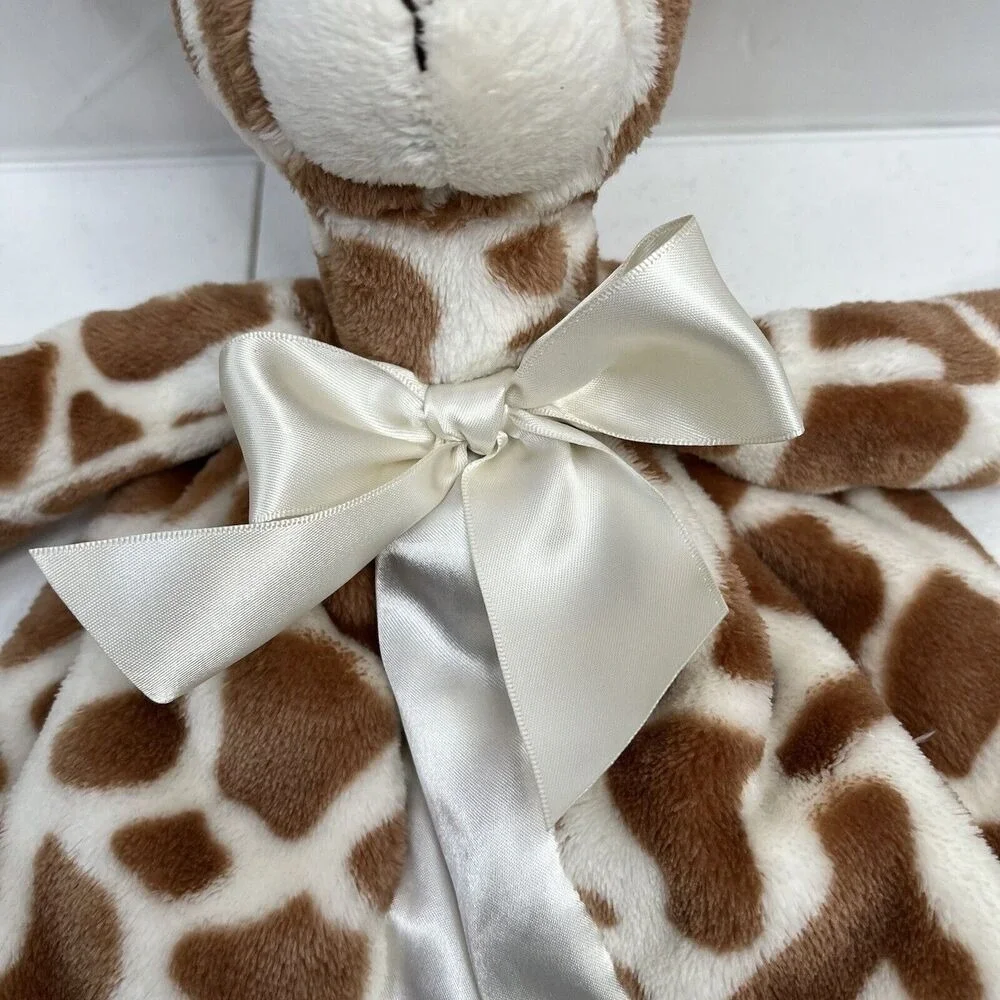 Bearington Baby Lovey Brown and White Giraffe Satin Lined Security Blankie 16 in